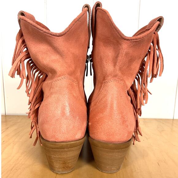 Sundance Dove Canyon Short Fringe Suede Leather Dusty Rose Heeled Western Boot - Picture 5 of 10